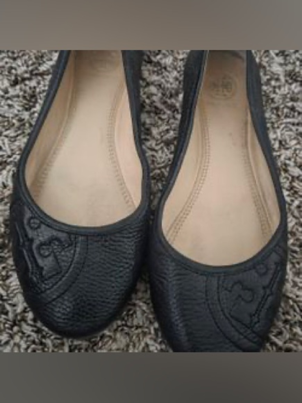 Tory Burch Black Leather Logo Ballet Flats